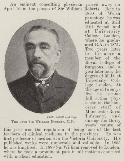 O falecido Sir William Roberts, MD de English Photographer