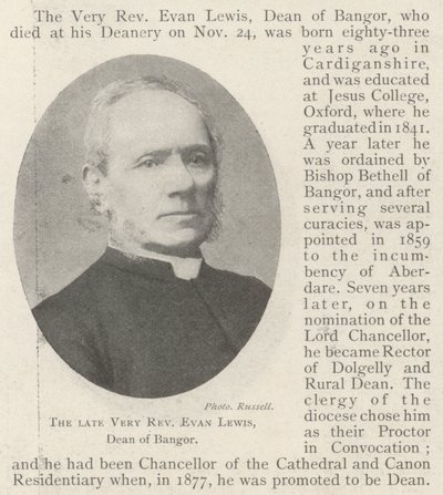 O falecido reverendo Evan Lewis, decano de Bangor de English Photographer