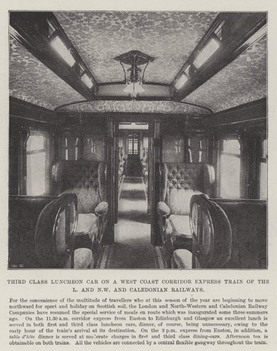 Carro de Almoço de Terceira Classe em um Trem Expresso do Corredor da Costa Oeste das Estradas de Ferro L e NW e Caledônia de English Photographer