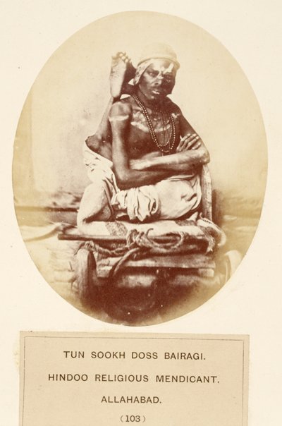 Tun Sookh Doss Bairago, mendicante religioso hindu, Allahabad, de The People of India, de J. Forbes Watson, publicado em 1868 (impressão de albume) de English Photographer