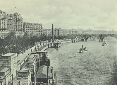 Ponte de Waterloo, Victoria Embankment, Westminster LB: olhando para o norte a partir da Ponte Hungerford, 1895 de English Photographer