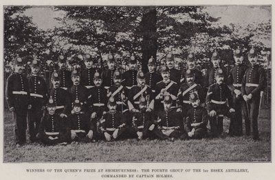 Vencedores do Prêmio Queens em Shoeburyness, o quarto grupo da 1ª Artilharia de Essex, comandada pelo Capitão Holmes de English Photographer