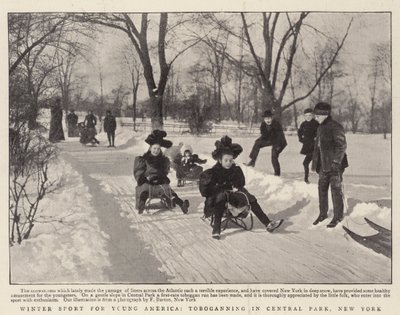 Esporte de inverno para a jovem América, toboganning no Central Park, Nova York de English Photographer