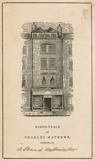 18 Strand, Westminster, Londres, local de nascimento de Charles Matthews, comediante de English School