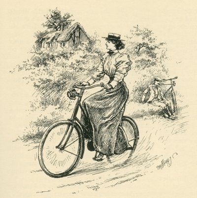 Uma mulher ciclista do século XIX. Da revista The Strand Magazine publicada em 1897. de English School