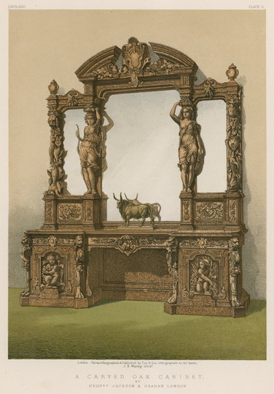 Um gabinete de carvalho esculpido por Srs. Jackson e Graham London de English School