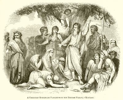 Um missionário cristão pregando aos pagãos britânicos. de English School