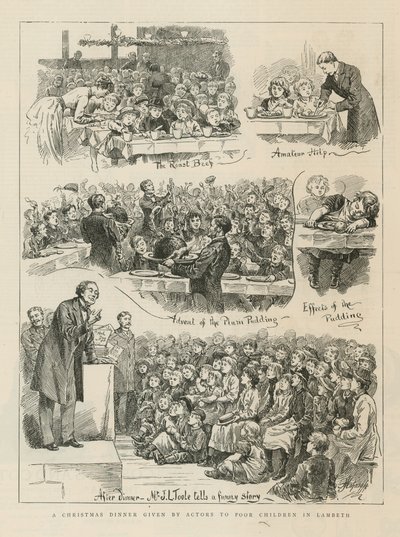Um jantar de Natal dado por atores a crianças pobres em Lambeth de English School