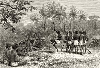A Corroboree, c.1880, de &39;Australian Pictures&39;, de Howard Willoughby, publicado pela Religious Tract Society, Londres, 1886 de English School