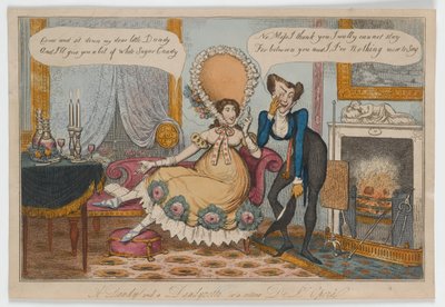 Um Dandy e um Dandyzette ou um retour De Depera, c.1820 (gravura colorida à mão) de English School