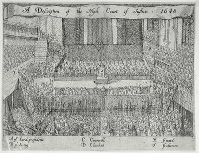 Uma descrição do Supremo Tribunal de Justiça (O Julgamento de Carlos I), século XVII de English School