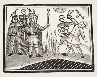 Um diálogo entre um homem cego e a morte, ilustração dos Chap-livros do século XVIII por John Ashton, bar. 1882 de English School