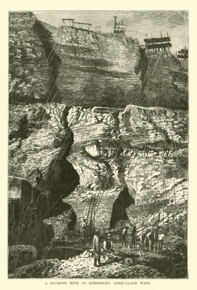 Uma mina de diamantes em Kimberley, Griqualand West de English School
