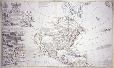 Um mapa de página dupla da América do Norte, c.1708-20 de English School