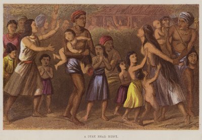 Uma caça à cabeça de Dyak (cor litho) de English School