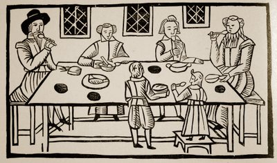 Uma refeição familiar, c.1600 (foto sépia) de English School