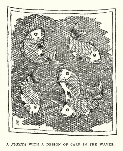 Uma Fukusa com um Desenho de Carpa nas Ondas (litho) de English School