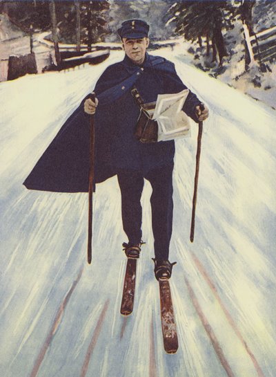 Um carteiro alemão em esquis (cor litho) de English School