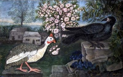 A Guinea Fowl and a Rook in a Landscape, c.1800 (aguarela, guache sobre papel) de English School