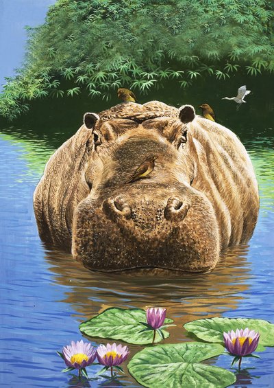 Um hipopótamo feliz, ilustração de "O País das Maravilhas da Natureza de English School