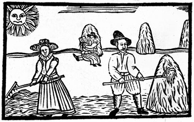 Uma cena de colheita, uma ilustração de &39;Um livro de baladas de Roxburghe&39; de English School