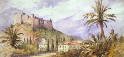 A Hill Fort in the Atlas Mountains, c.1860-70 (aguarela sobre papel) de English School