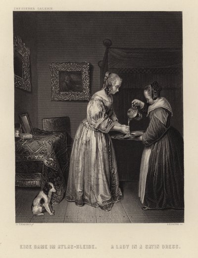 Uma senhora em um vestido de cetim de English School