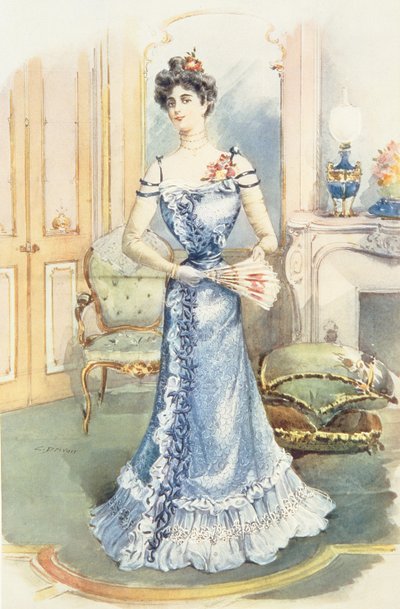 Uma senhora em sua sala de estar, ilustração revista por C.Drivan de English School