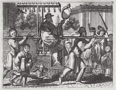 Um mandarim em uma cadeira de Sedan, ilustração de uma descrição de embaixadas para a China, 1690 de English School