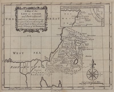 Mapa da Terra de Canaã, e partes adjacentes, no tempo em que Abraão veio habitar a terra, mostrando os vários povos e lugares mencionados na História dos Patriarcas (gravura) de English School