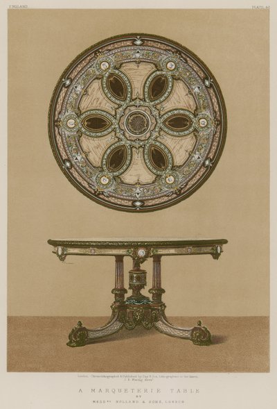 Uma mesa Marqueterie por Srs. Holland and Sons, Londres de English School