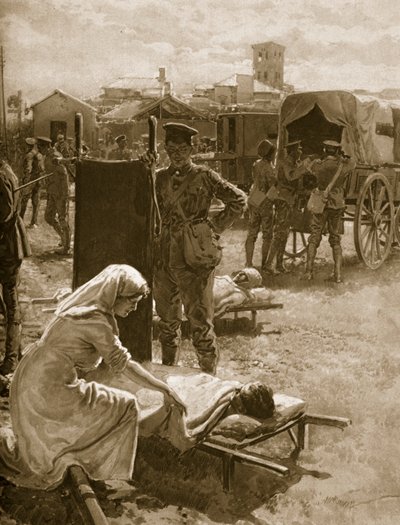 Uma Estação Médica Lidando com Soldados Feridos, 1914-19 de English School