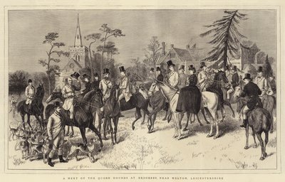 Um encontro dos Quorn Hounds em Brooksby, perto de Melton, Leicestershire (gravura) de English School