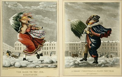 Um feliz Natal e um feliz ano novo em Londres: E o mesmo para você, senhor e muitos de Em, gravado por G. Hunt, 1827 de English School