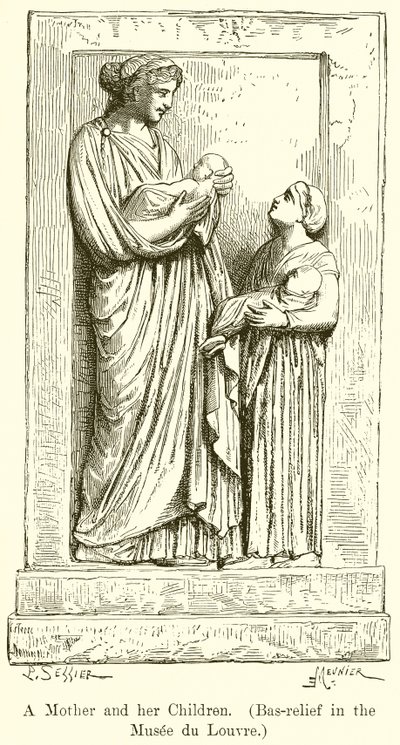 Uma mãe e seus filhos. (Baixo-relevo no Musée du Louvre) de English School