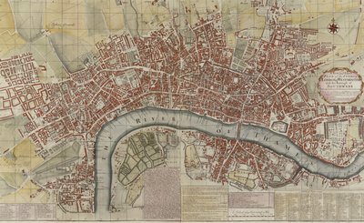 Um novo e exato plano das cidades de Londres e Westminster e o bairro de Southwark, 1725 de English School