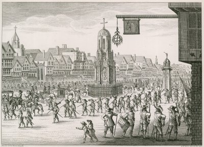 Uma visão do Nordeste de Cheapside com a Cruz e Conduit de English School