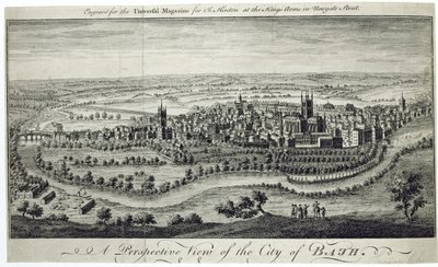 Uma vista em perspectiva da cidade de Bath, gravada para a revista Universal, c.1750 de English School