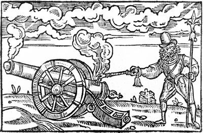 Um Pikeman acendendo um canhão de English School