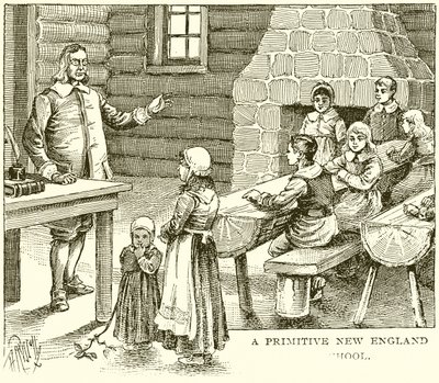Uma escola primitiva da Nova Inglaterra de English School