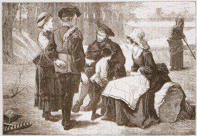 Um trabalhador protestante de Meaux lendo as Escrituras para seus amigos, ilustração da História do Protestantismo por James Aitken Wylie (1808-1890), pub. 1878 de English School