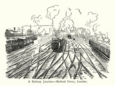 A Railway Junction, Bethnal Green, Londres (litho) de English School
