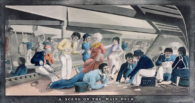 Uma cena no convés principal, publicada por IW Laird, 1841 de English School