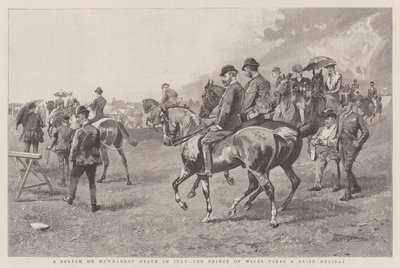 Um esboço sobre Newmarket Heath em Julho, o Príncipe de Gales tira umas breves férias (gravura) de English School