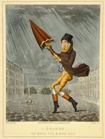 Um Soaker ou gato real e dia do cão, gravado por G. Hunt, publicado por Thomas McLean, Londres, 1827 (gravura colorida) de English School