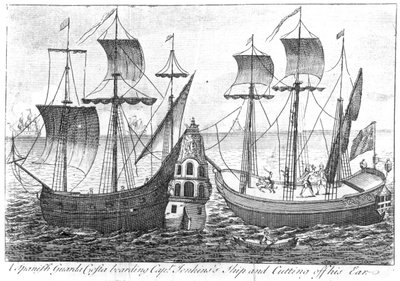 Um espanhol &39;Guarda Costa&39; (Guarda Costeira) embarcando navio do Capitão Jenkin e cortando sua orelha, 1731 de English School
