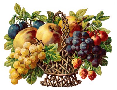 Um relevo de papel vitoriano de um cesto de frutas, c.1880 (litografia a cores) de English School
