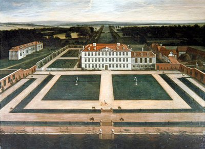 A View of Capesthorne Hall, Cheshire, c.1730 (óleo sobre tela) de English School