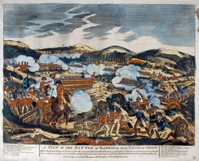 Uma visão da batalha de Barossa, 1811 (xilogravura colorida) de English School