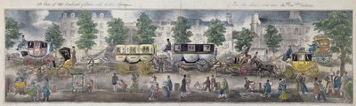 Uma vista das avenidas de Paris com as novas carruagens, 1828 (gravura a cores) de English School